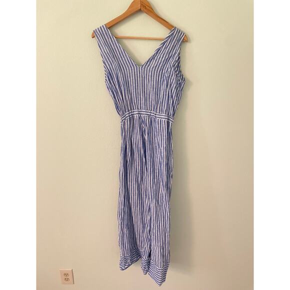 Beatriz Camacho Womens Jumpsuit Size 8 Blue Striped Linen Wide Leg Lagenlook - Picture 4 of 9